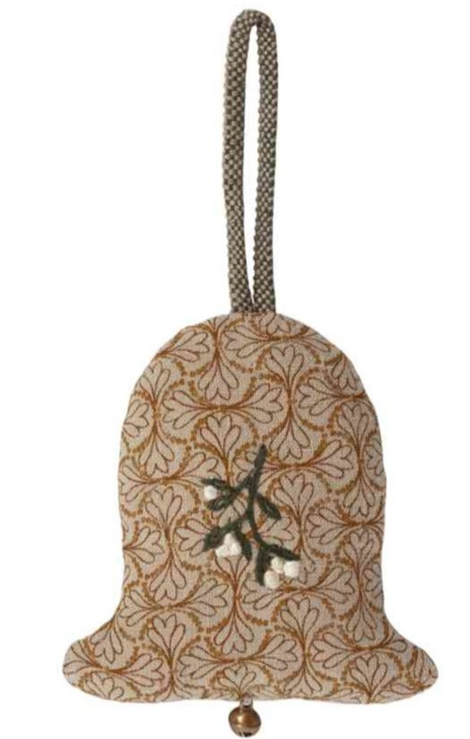 Maileg GLOCKE Ornament Blumenmuster mit Stickerei in weiß Stoffanhänger 8 cm Baumschmuck