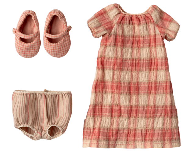 Maileg Hasenkleidung KLEID kariert + Slip + Schuhe für Maileghase oder Bunny Größe 3 erhältlich bei www.luiseundfritz.de