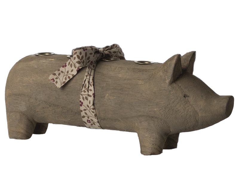 Maileg Kerzenständer SCHWEIN natur Holzschwein ca. 23x9,5 cm Adventsdeko, erhältlich bei www.luiseundfritz.de
