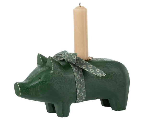 Maileg Holzschwein grün Kerzenhalter 18x10x5,5 cm ☆ Glückslicht Advent erhältlich bei www.luiseundfritz.de
