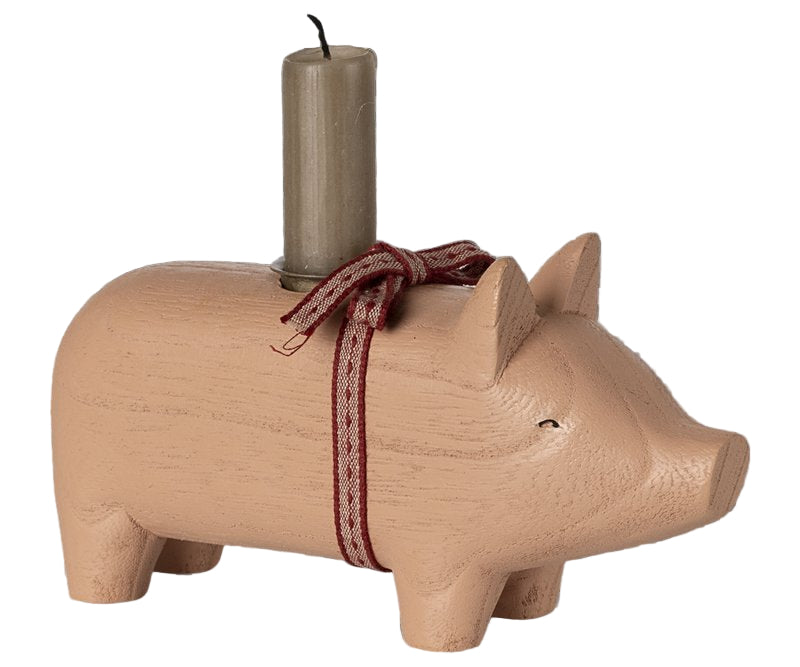 Maileg Kerzenständer HOLZSCHWEIN rosa medium ca. 18x9x5 cm ☆ Glückslicht Advent