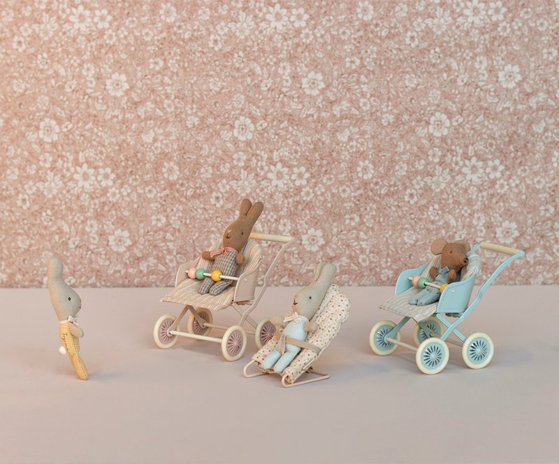 Maileg Kinderwagen für Babymäuse BUGGY blau für Zwillinge + Drillinge Gr. MY Puppenwagen