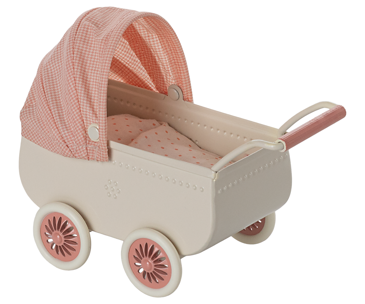 Maileg KINDERWAGEN coral-rosa für Babymaus Matratze und Schlafsack