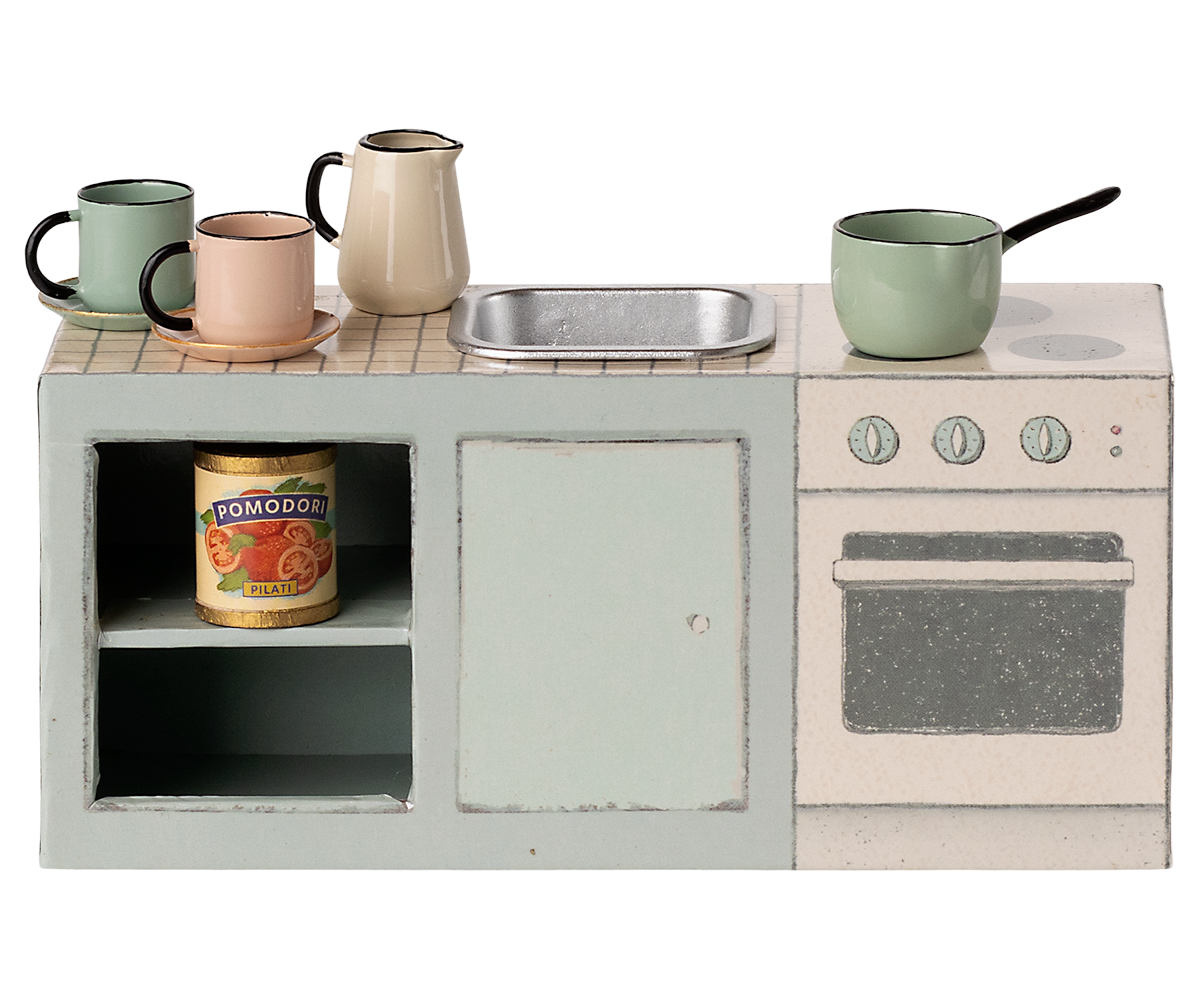 Maileg KÜCHENZEILE für Maus mit GESCHIRR Küchentheke ca. 13x6x4,5 cm erhältlich bei www.luiseundfritz.de