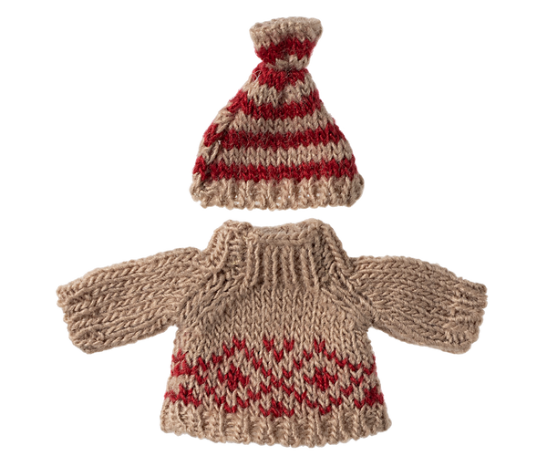 Maileg PULLOVER und MÜTZE rot natur | Kleidung für Mama oder Oma-Maus