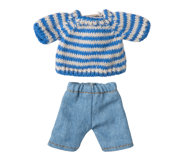 Maileg Mauskleidung PULLOVER + JEANS Bekleidungsset PETIT COUTURE für großen Bruder/Schwester erhältlich bei www.luiseundfritz.de