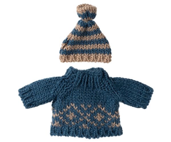 Maileg PULLOVER und MÜTZE blau | Kleidung für Papa- oder Opa-Maus
