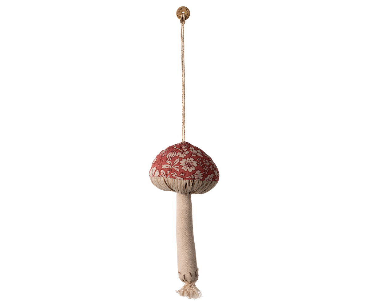 Maileg PILZ Ornament rosarotes Blumenmuster Stoffanhänger Deko 12x5 cm Glückpilz Baumschmuck bei www.luiseundfritz.de