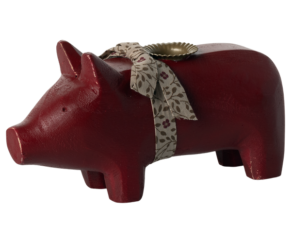 Maileg Kerzenhalter SCHWEIN ROT medium Holzschwein 18x10x5,5 cm ☆ Glückslicht Advent