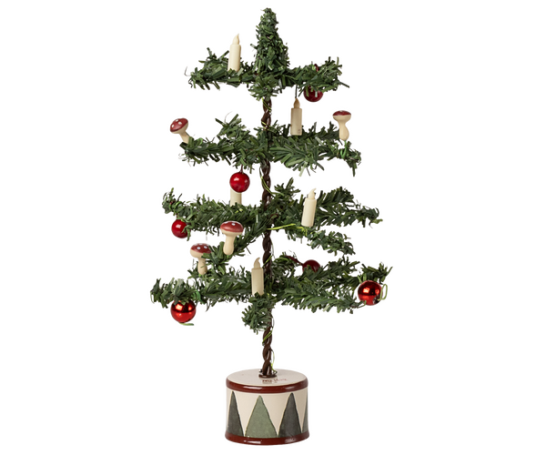 Maileg Weihnachtsbaum mit LED-Kerzen, Kugel und Pilze Miniatur Puppenhauszubehör ca. 16 cm - erhältlich bei www.luiseundfritz.de