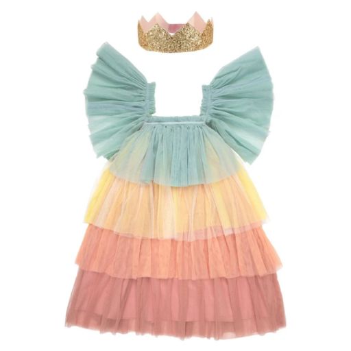 Meri Meri Prinzessin Kleid RAINBOW Tüllkleid + Krone 3-4 Jahre | mit Baumwolle gefüttert - SPIELZEUG | www.luiseundfritz.de