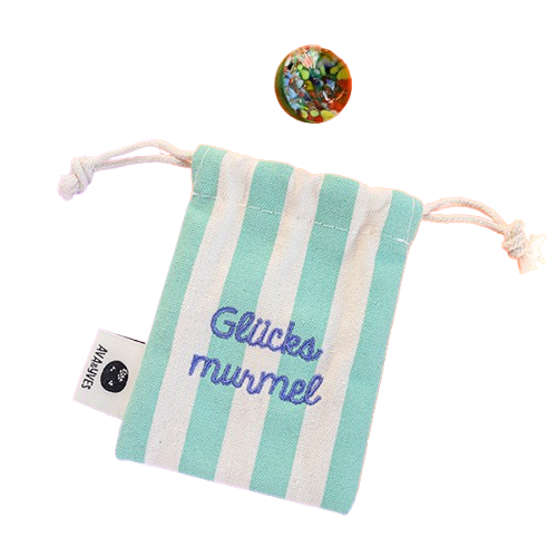 Murmel aus Muranoglas GLÜCKSMURMEL mint mit besticktem STOFFBEUTEL