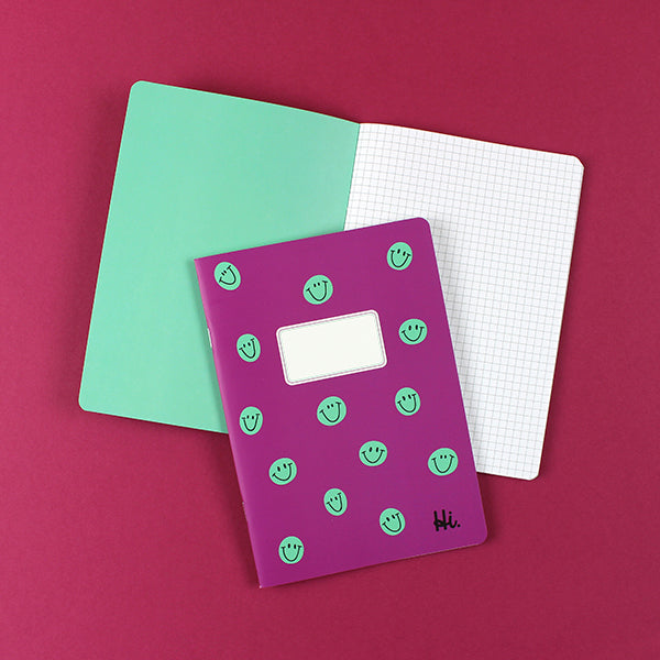 Notizheft SMILES-MINT brombeer mit mint DIN A5 kariert 30 Blatt bei www.luiseundfritz.de