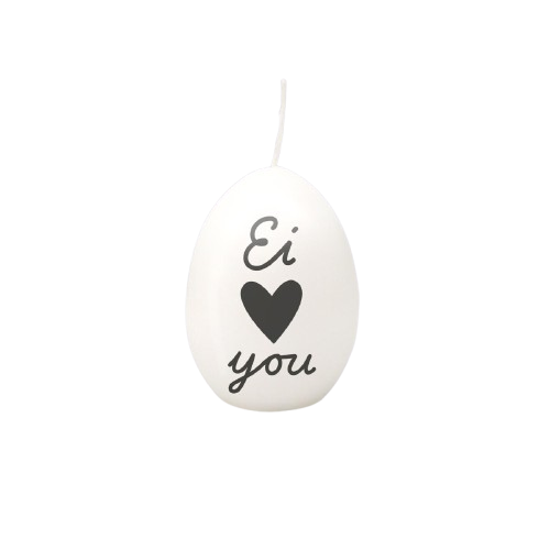 Eiförmige Kerze EI ♥ YOU weiß schwarz | Statement Ostereikerze in Hühnereigröße bei www.luiseundfritz.de