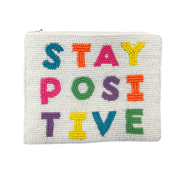 Perlentasche STAY POSITIVE ca. 13x10 cm Geldbörse Statement-Utensilientasche bei www.luiseundfritz.de