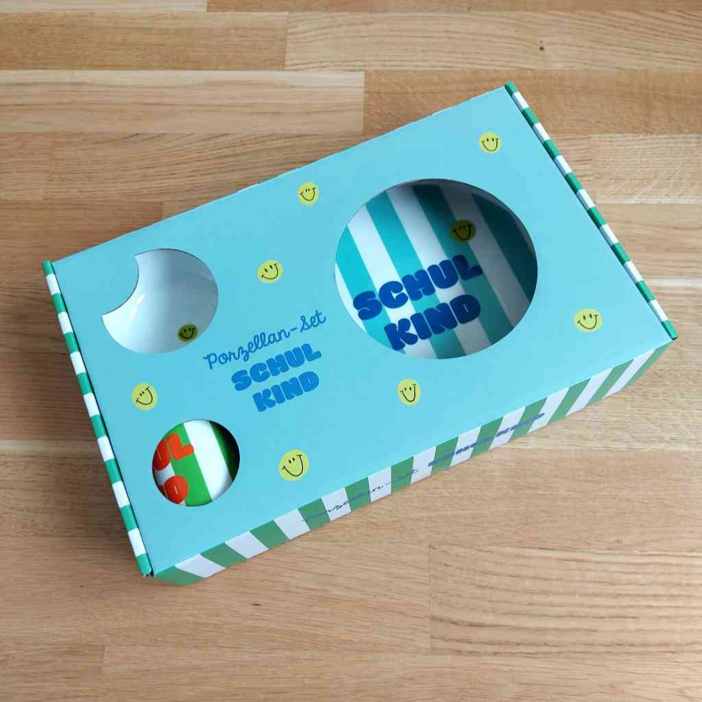 Teller, Becher + Müslischale in Geschenkverpackung bei www.luiseundfritz.de