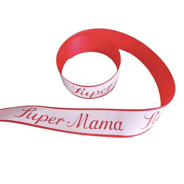 Geschenkband SUPER-MAMA 4 Meter x 2,5 cm waschbar Statement-Schleifenband erhältlich bei www.luiseundfritz.de