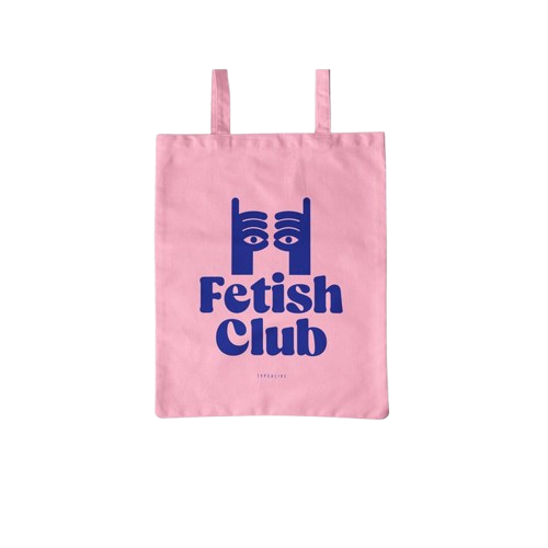 Stofftasche FETISH CLUB rosa blau ca. 38x42 cm, cooler Stoffbeutel aus zertifizierter Baumwolle, Siebdruck. Hergestellt in Deutschland, erhältlich bei www.luiseundfritz.de