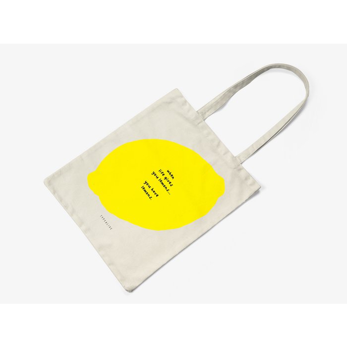 Stofftasche YOU HAVE LEMONS natur gelb Statement-Stoffbeutel ca. 38x42 cm Spruch: when live gives you lemons... you have lemons. Tasche erhältlich bei www.luiseundfritz.de