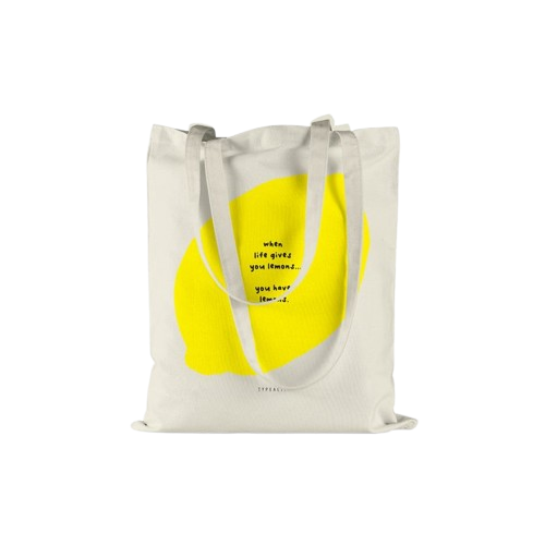 Stofftasche YOU HAVE LEMONS natur gelb Statement-Stoffbeutel ca. 38x42 cm Spruch: when live gives you lemons... you have lemons. Tasche erhältlich bei www.luiseundfritz.de