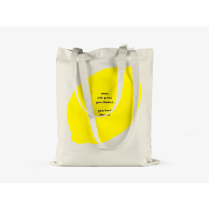 Stofftasche YOU HAVE LEMONS natur gelb Statement-Stoffbeutel ca. 38x42 cm Spruch: when live gives you lemons... you have lemons. Tasche erhältlich bei www.luiseundfritz.de