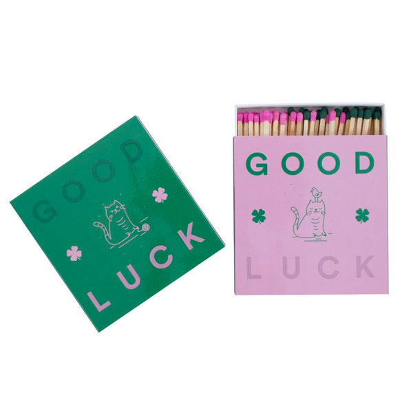 Streichhölzer XL GOOD LUCK Maxi-Statement-Zündhölzer Zündkopf grün + pink erhältlich bei www.luiseundfritz.de