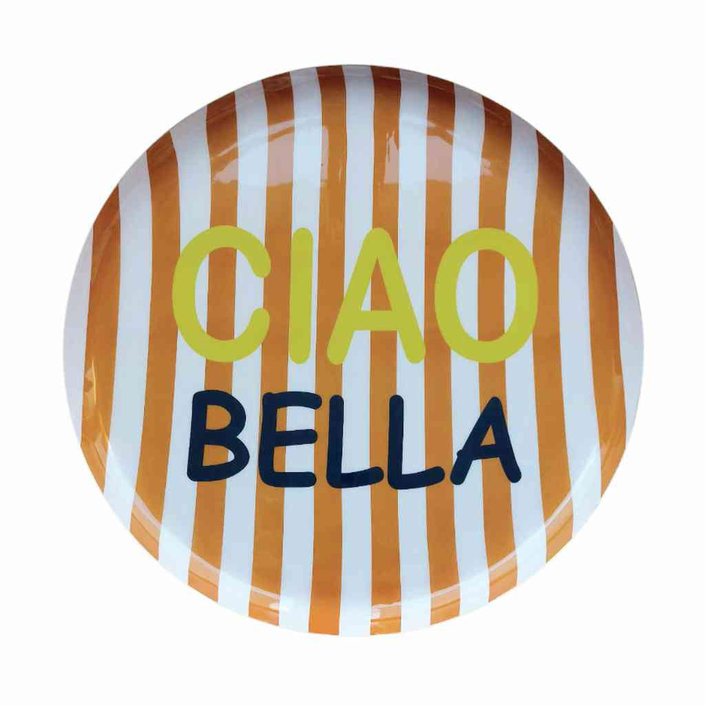 Tablett CIAO BELLA ca. 35,5x2,5 cm Metall Streifen orange Statement-Deko erhältlich bei www.luiseundfritz.de
