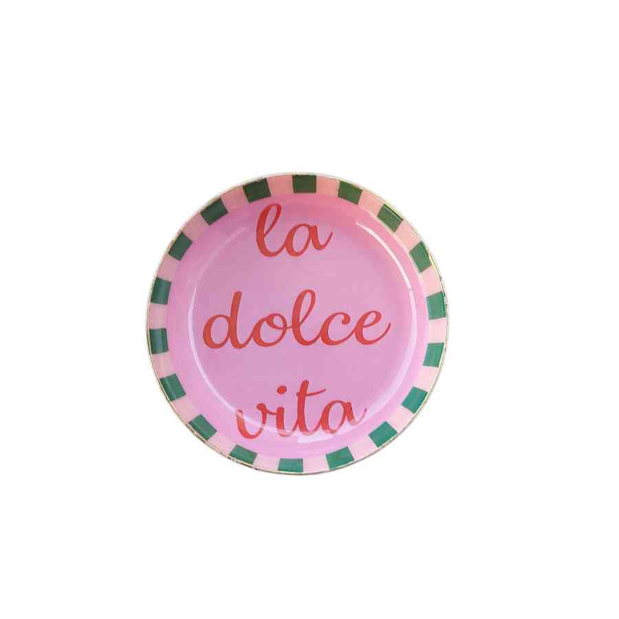 Untersetzter LA DOLCE VITA kleines Tablett ca. 11,5 cm Metall Statement-Deko erhältlich bei www.luiseundfritz.de