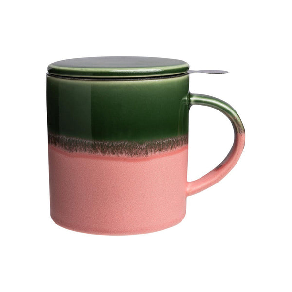 TASSE mit DECKEL und TEESIEB rosa grün INDUSTRIAL ca. 410 ml erhältlich bei www.luiseundfritz.de