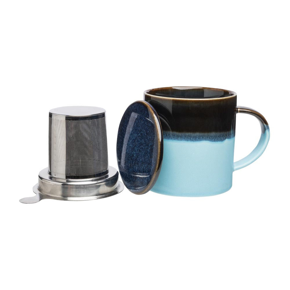 TASSE mit DECKEL und TEESIEB blau dunkelblau INDUSTRIAL ca. 410 ml erhältlich bei www.luiseundfritz.de