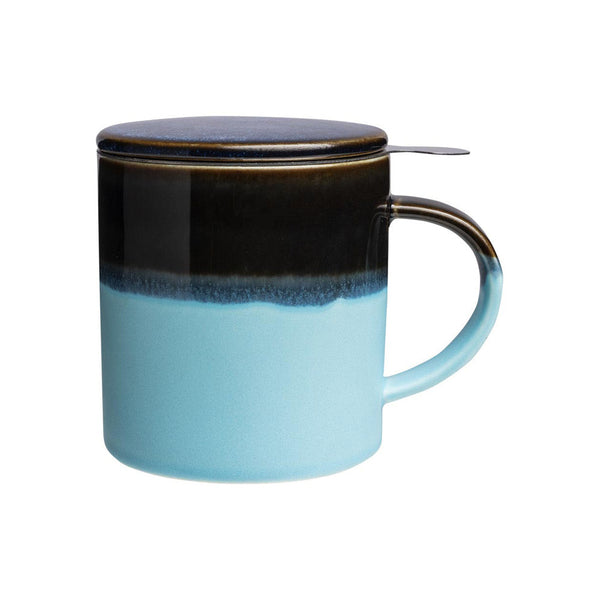 TASSE mit DECKEL und TEESIEB blau dunkelblau INDUSTRIAL ca. 410 ml erhältlich bei www.luiseundfritz.de