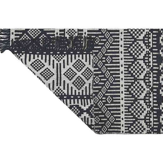 Teppich Matte PANAMA schwarz weiß mit Fransen 60x90 cm Baumwolle LIV Interior