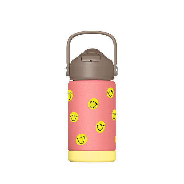 Trinkflasche SMILE 350 ml Thermoflasche koralle mit aufklappbarem Mundstück, Trinkhalm und Griff