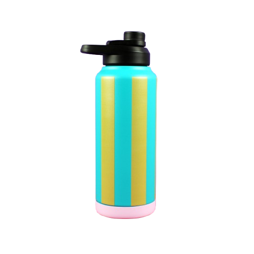 Trinkflasche STRIPES petrol gold-oliv 1000 ml doppelwandige Thermoflasche