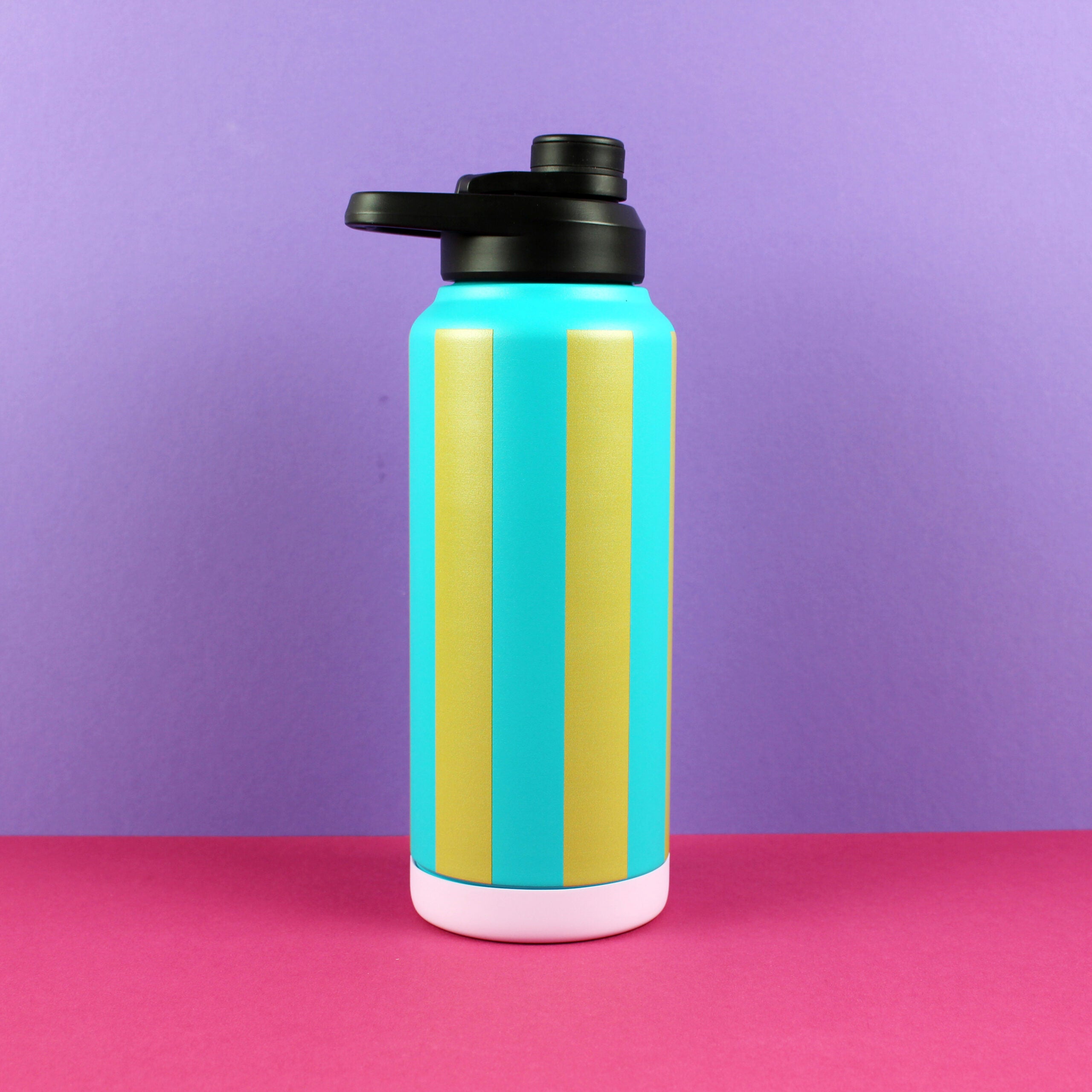 Trinkflasche STRIPES petrol gold-oliv 1000 ml doppelwandige Thermoflasche