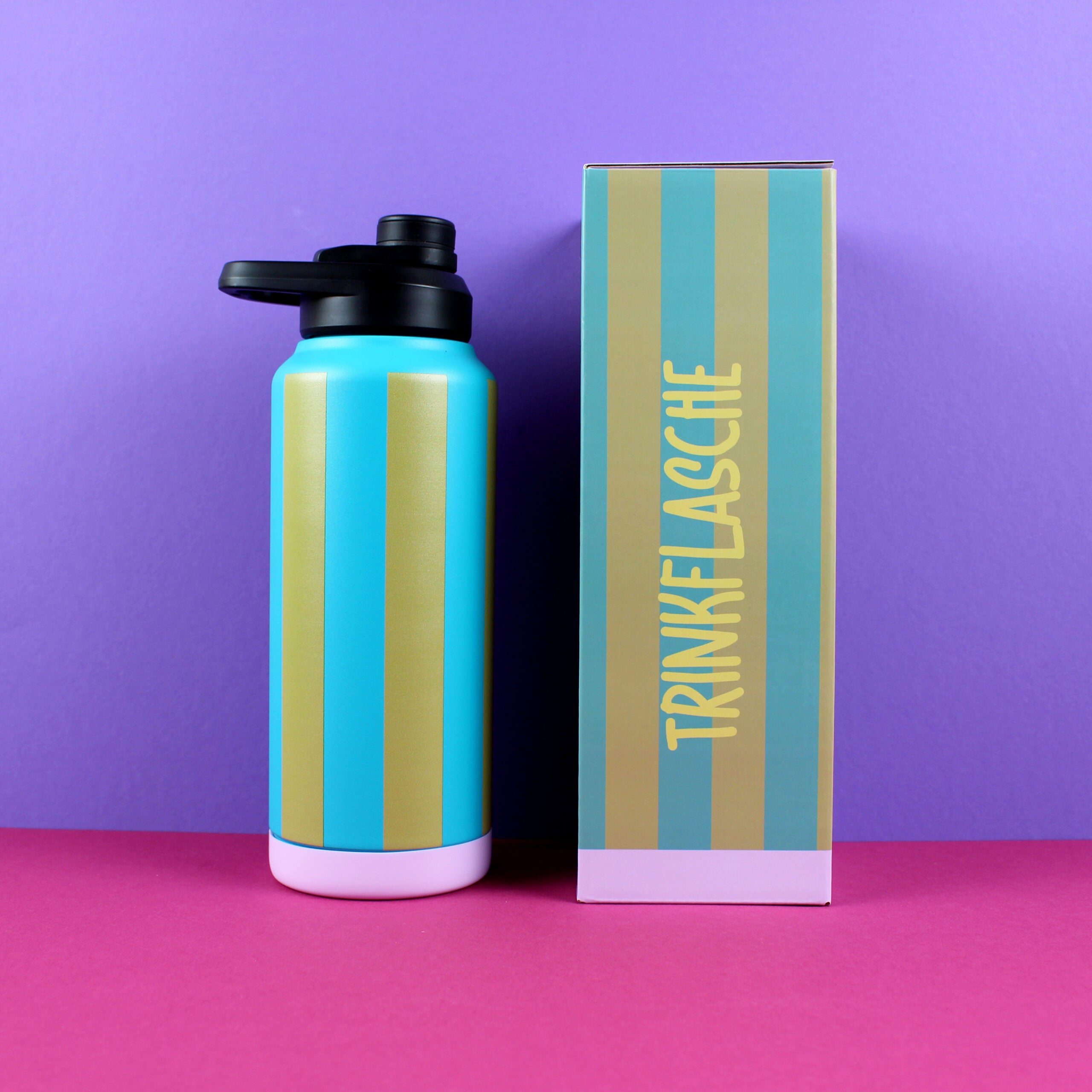 Trinkflasche STRIPES petrol gold-oliv 1000 ml doppelwandige Thermoflasche