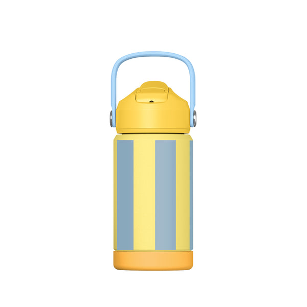 Trinkflasche STRIPES 350 ml Thermoflasche gelb/hellblau mit aufklappbarem Mundstück, Trinkhalm und Griff