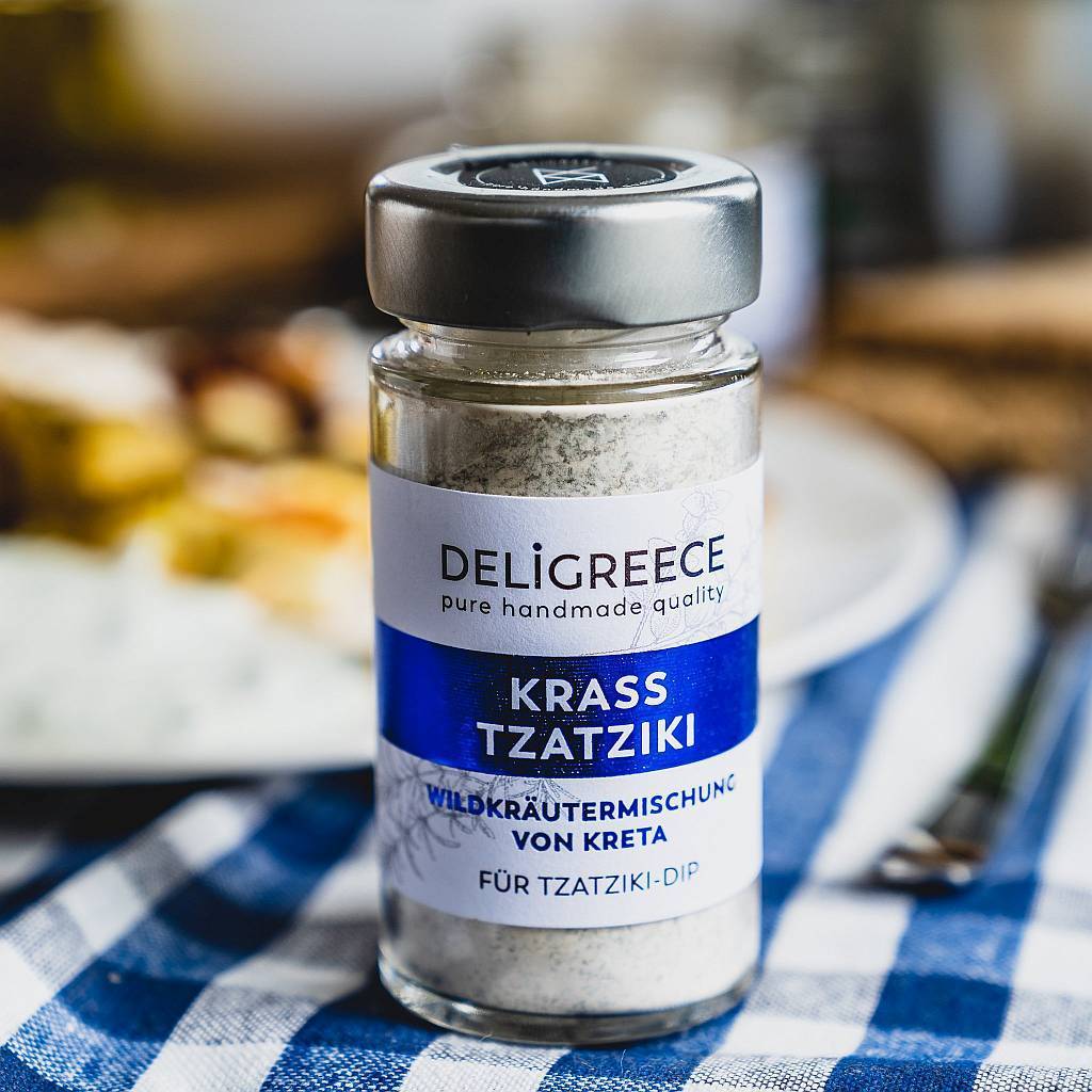 Tzatziki Wildkräutermischung für griechischen Tzatziki-Dip DELIGREECE dieses Produkt findest du hier im Shop bei Luise und Fritz - Abb: Tzatziki_Wuerzmischung_deligreece_2_bei_luiseundfritz.de