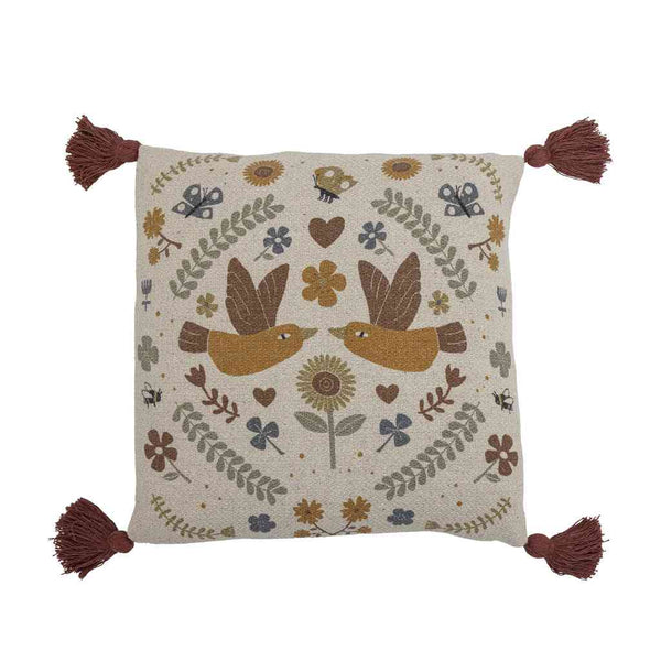 Bloomingville Kissen DORELL Motiv Folklore Vögel | 50x50 cm | Recycling