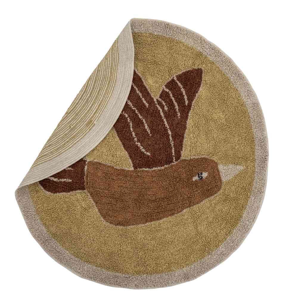 details mit bloomingville teppich rund aus 100% Baumwolle, 90 cm durchmesser mit vogelmotiv, thema bohokids, erhältlich bei luiseundfritz.de