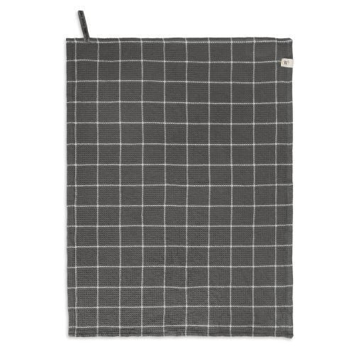 Geschirrtuch anthrazit kariert off black DRY WITH CUBES Waffelstr - HEIMTEXTILIEN | www.luiseundfritz.de