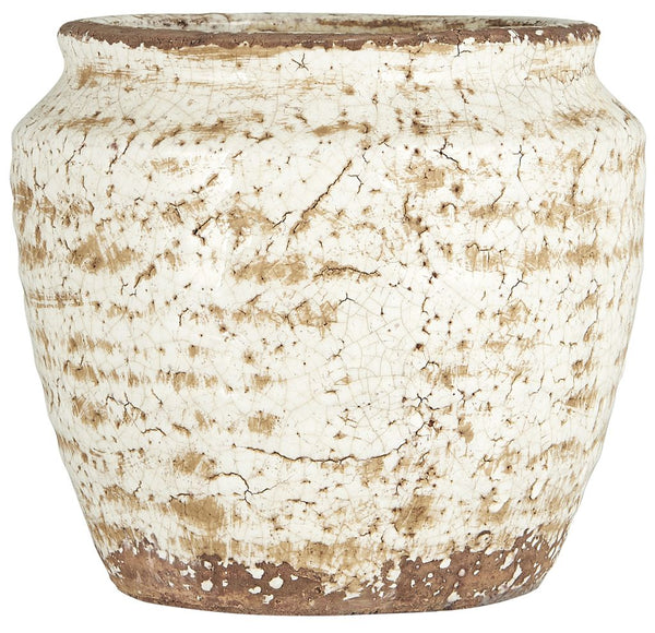 Ib Laursen - Ib Laursen Übertopf groß WHITE SKY 16x12,5 cm | Terracotta mit krakelierter Glasur | www.luiseundfritz.de