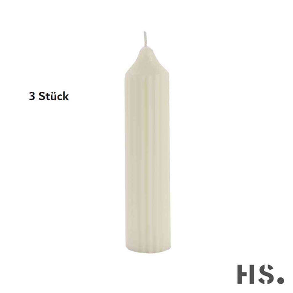 Kerzen weiß im 3er Set | Stabkerze STRIPED XL gerillt | 15,5x3,5 cm HOME SOCIETY