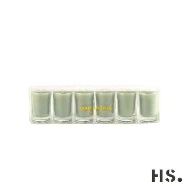 sechs grüne votivekerzen im glas als set erhältlich bei luiseundfritz.de