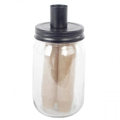 Kerzenhalter mit Kerzen taupe MASON cm Vorratsglas HOME SOCIETY dieses Produkt findest du hier im Shop bei Luise und Fritz - Abb: kerzenhalter-glas-jar-luiseundfritz-taupe-648253