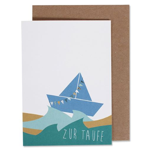 Glückwunschkarte ZUR TAUFE blaues Schiff Klappkarte | Recycling | AVA & YVES - PAPETERIE | www.luiseundfritz.de