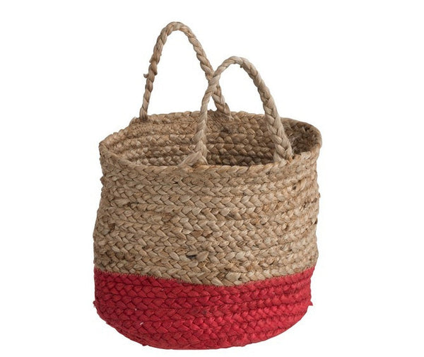 Korb Aufbewahrung JUTE BASKET rot natur Übertopf ca. 25 x 26 cm - -  | www.luiseundfritz.de