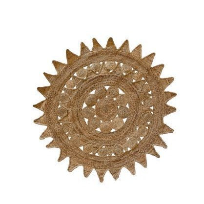 Madam Stoltz Teppich rund Jute natur SUN cm Boho Look Handmade Matte dieses Produkt findest du hier im Shop bei Luise und Fritz - Abb: madam-stoltz-jute-teppich-stern-rund-CJ-JB-23120-luiseundfritz