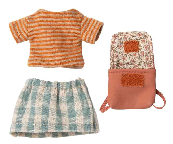 Maileg Mauskleidung Bluse + Rock + Schulranzen | Bekleidungsset für big Sister Mailegmaus