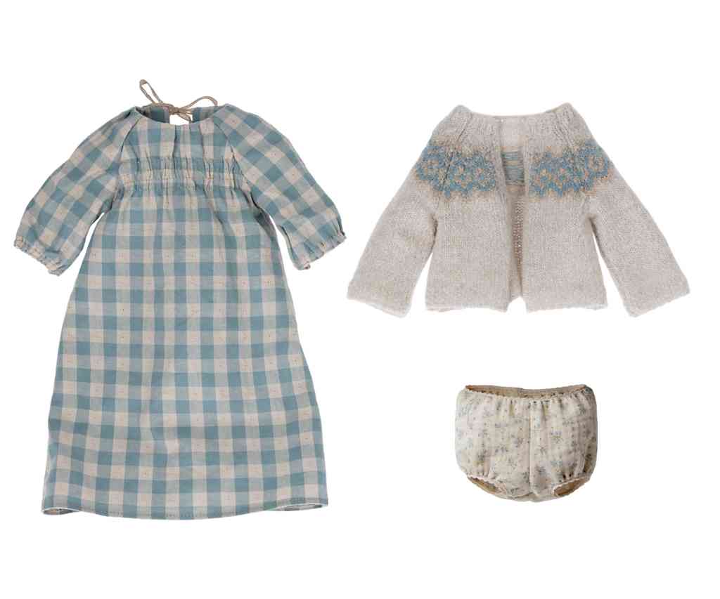 Maileg Hasenkleidung Größe 4 Bekleidungsset bestehend aus Kleid, Strickjacke + Hose Puppenkleidung